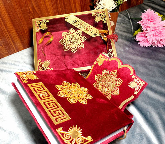 Red Acrylic Box Quran Pak with Rehal | Luxury Holy Quran Gift Sets