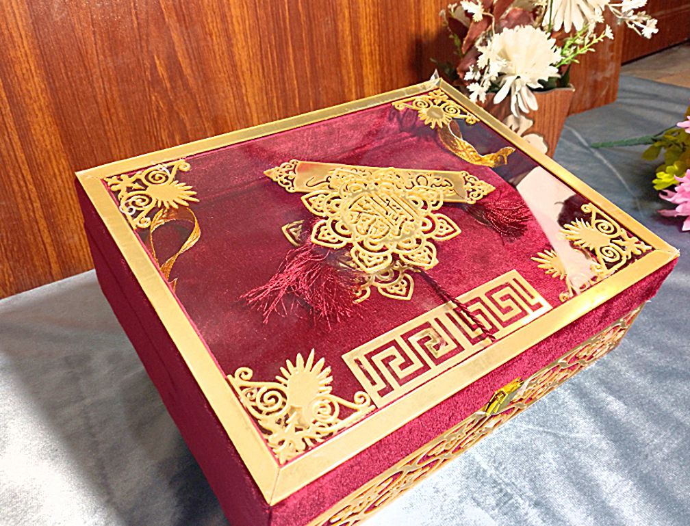 Red Acrylic Box Quran Pak with Rehal | Luxury Holy Quran Gift Sets