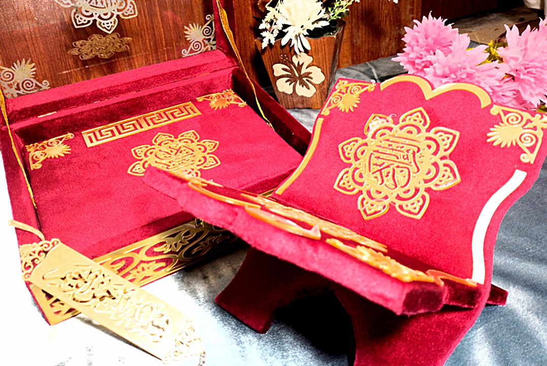 Red Acrylic Box Quran Pak with Rehal | Luxury Holy Quran Gift Sets